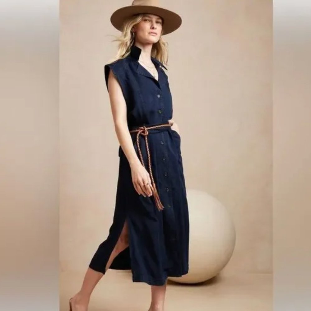 Tall Midi Shirt Dress in Dark Denim
